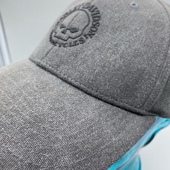 Willie G Skull Fitted Baseball Cap Harley Davidson Gray‎ Black Emblem unisex - Picture 4 of 7